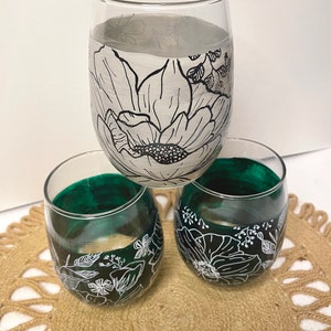 Hand Painted Wine Glass Floral Stemless Wine Glass image 6