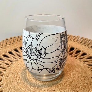 Hand Painted Wine Glass Floral Stemless Wine Glass image 7