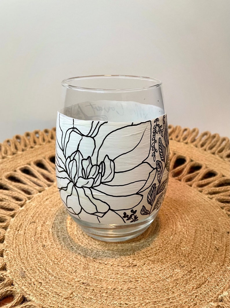 Hand Painted Wine Glass Floral Stemless Wine Glass image 7