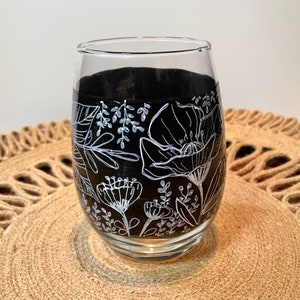 Hand Painted Wine Glass Floral Stemless Wine Glass image 4