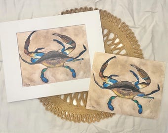 Blue Crab Watercolor Print | Coastal Art Print | Home Decor Print | Gift For Her or Him
