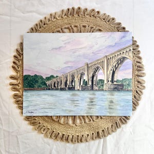 James River Railway Bridge Watercolor Print, Richmond Virginia Art, 12x9 Landscape, City Landmark Wall Decor, Living Room & Office Art