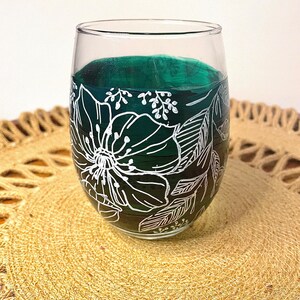 Hand Painted Wine Glass Floral Stemless Wine Glass image 8