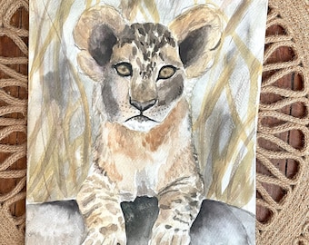 Print Watercolor | Home Decor Print | Lion Cub Decor | Nursery Decor Print | Baby Shower Gift | Safari Theme Nursery Room