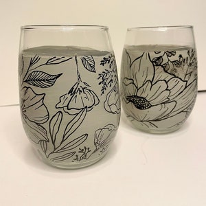 Hand Painted Wine Glass Floral Stemless Wine Glass image 3