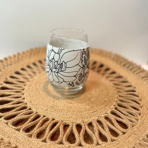 Hand Painted Wine Glass Floral Stemless Wine Glass image 10