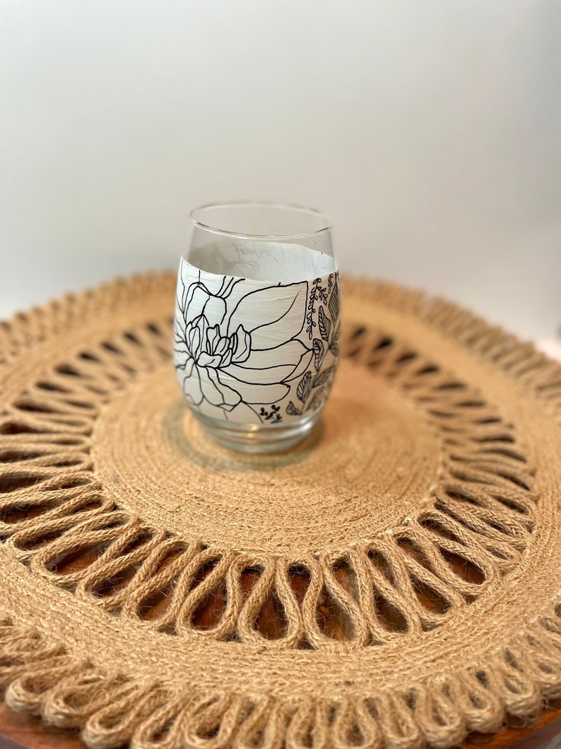 Hand Painted Wine Glass Floral Stemless Wine Glass image 10