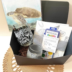 Date Night Box | Beginner Watercolor Kits | Watercolor Print | Hand Painted Wine Glasses | At Home Date Night Box | Date Night in a Box