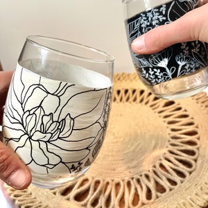 Hand Painted Wine Glass Floral Stemless Wine Glass image 9