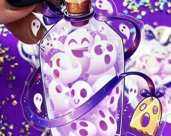 Bottle of Boos Ghost Sticker - Transparent Vinyl Die Cut, Halloween