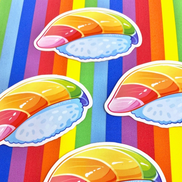 Rainbow Nigiri Sticker - Waterproof Vinyl Sticker - Dishwasher Safe - Sushi Sticker - Rainbow Food - Rainbow Aesthetic