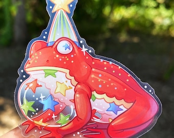 Red Clown Frog Sticker: Transparent Die Cut, Waterproof