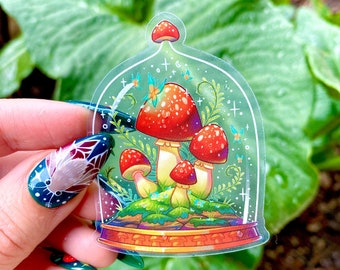 Mushroom Terrarium Sticker - Waterproof Vinyl Sticker - Dishwasher Safe - Toadstools - Transparent - Cottagecore - Fantasy - Fungus