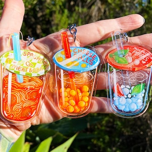 Chaveiro Cursed Boba - Bolas de Queijo - Espaguete e Almôndegas - Pérolas de Mussarela Chaveiro de Acrílico - À Prova D'Água