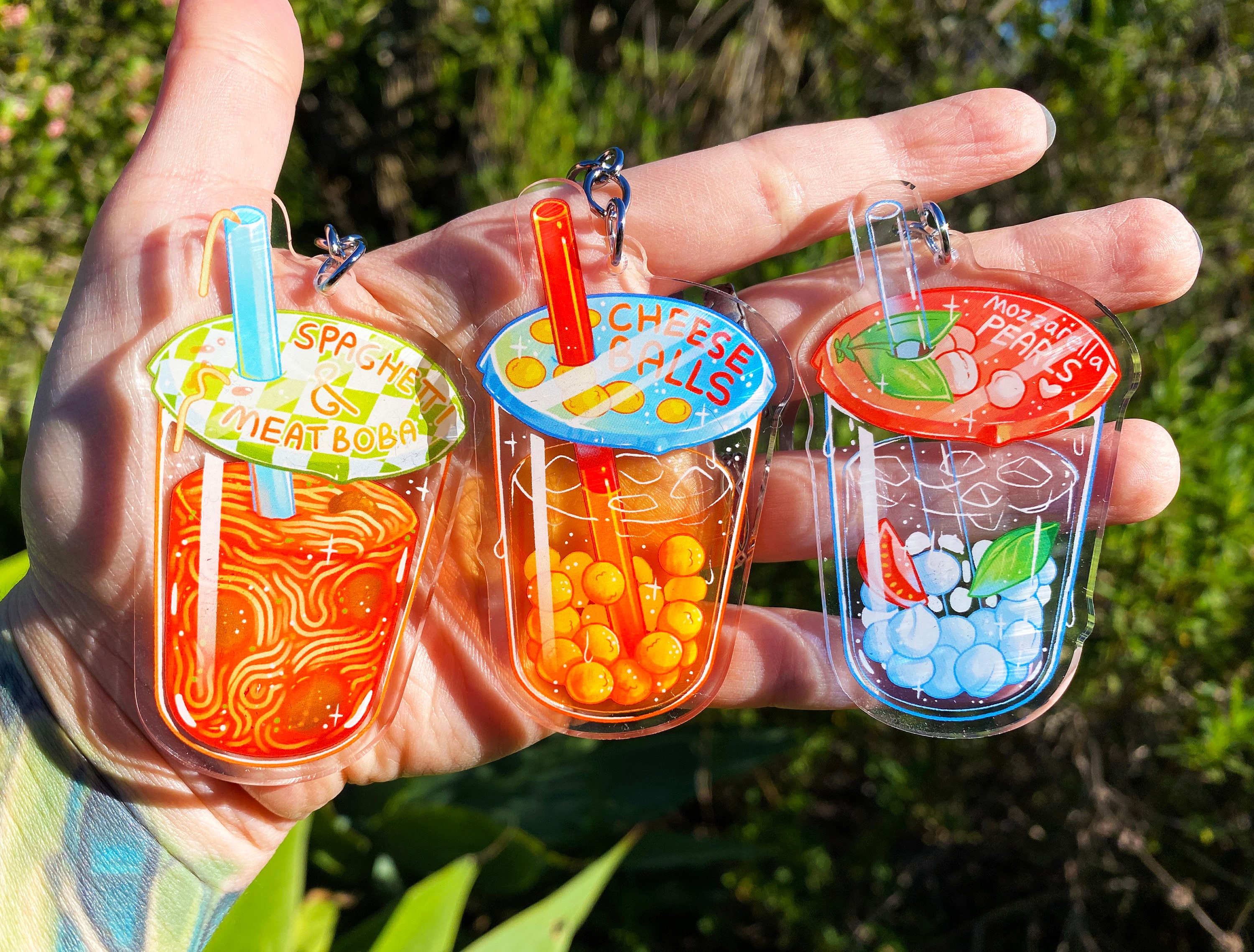 Cursed Boba Keychain - Cheese Balls - Spaghetti and Meatballs