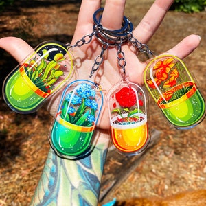 Plant Pills Keychain: Botany Pop Art Acrylic Keyring