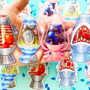 Pegatinas para lámparas de lava Serie 5 - Lámparas de lava de criaturas marinas - Pegatinas transparentes - Manatí - Tiburón - Calamar - Pez