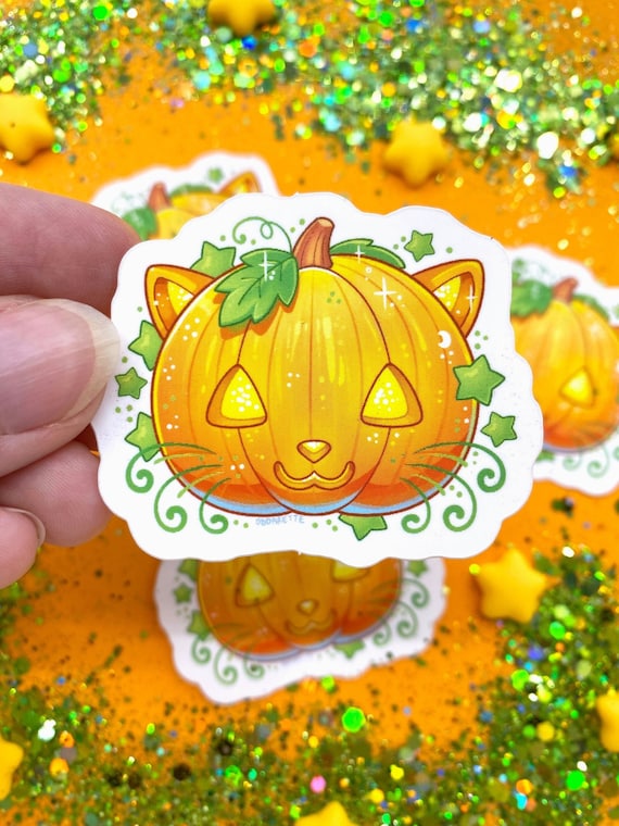 Pumpkin Cat Sticker - Vinyl Sticker - Die Cut Sticker - Jack-O-Lantern Sticker - Halloween - Spooky Cat - Cat-O-Lantern - Kitty