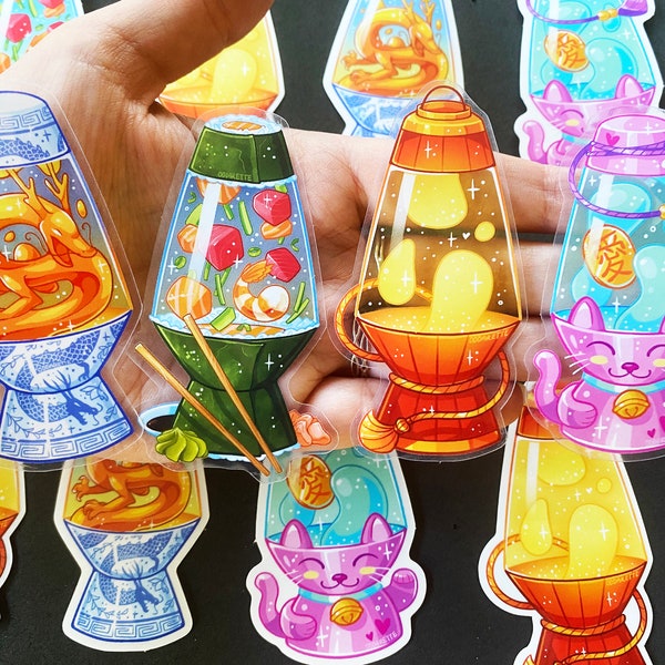 Lava Lampe Serie 4 Sticker - Transparente Sticker - Goldener Drache - Sushi - Lucky Neko - Rote Laterne