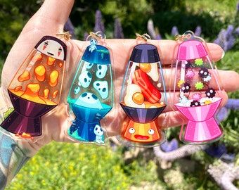 Lava Lamp Series 2 Keychains - Acrylic Keychain - Fire Demon - Candy Sprites - Forest Spirits - Faceless Ghost - Eggs and Bacon