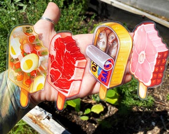Meat Popsicle Stickers: Funny Food, Transparent Vinyl Decals