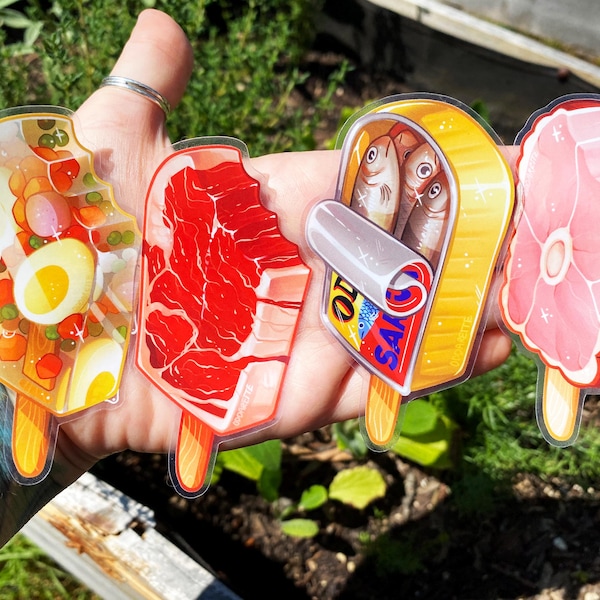 Meat Popsicle Stickers: Funny Food, Transparent Vinyl Decals