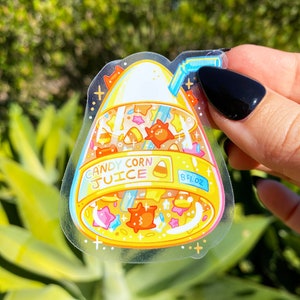 Sticker Candy Corn Juice - transparante sticker - vinylsticker - waterdicht - halloween