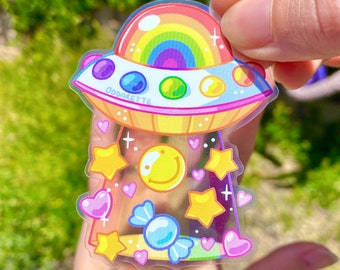 Rainbow UFO Sticker: Transparent Die Cut Vinyl, LGBT Sci Fi - Human Made