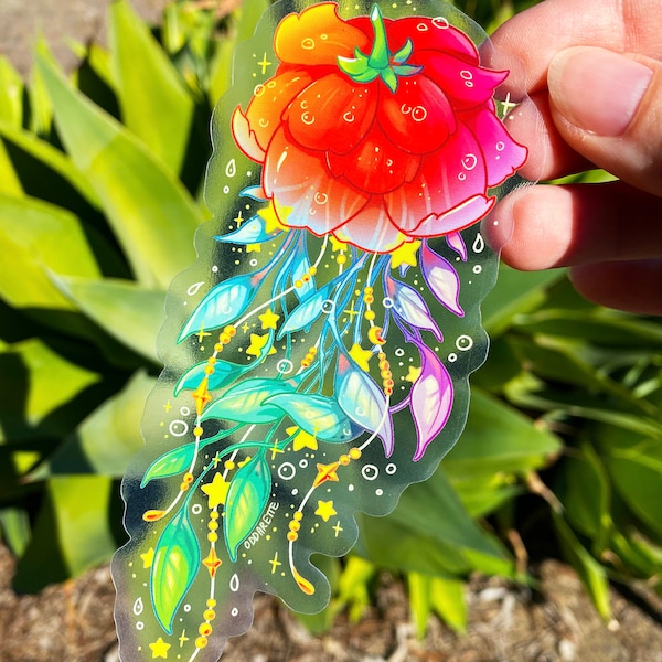Rose Jellyfish Sticker - Transparent Sticker - Sea Creatures - Fantasy Art - Botany Animals - Creature Design