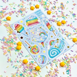 Rainbow Pastries Sticker Sheet - Holographic Sticker - Stationary Sticker - Planner Stickers