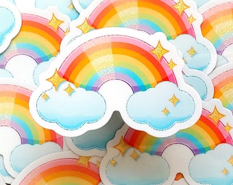Glitter Rainbow Sticker: Waterproof Vinyl Die Cut