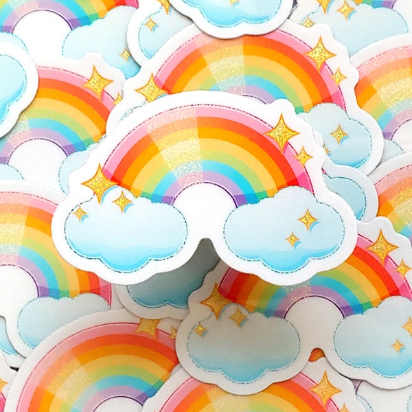 Glitter Rainbow Sticker - Arching Rainbow Sticker - Vinyl Sticker - Die Cut Sticker - Waterproof Sticker - Sparkly Rainbow - Cute Rainbow
