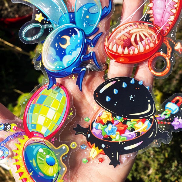 Pocket Creatures Stickers - Mimic - Beetle - Disco - Psychedelic - Eyeball - Frog - Toad - Star Candy - Transparent Sticker