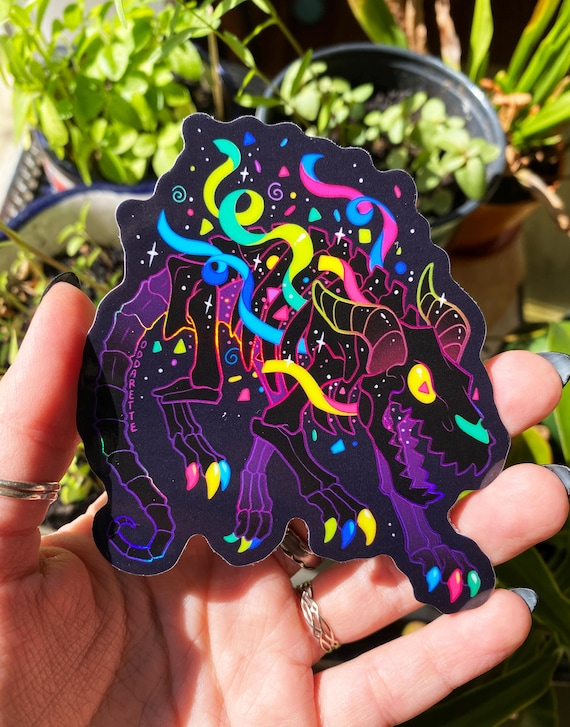 Bowling Alley Carpet Demon Holographic Sticker - Vinyl Sticker - Waterproof - Skeleton - Neon Colors - Eye Burn - Alebrijes
