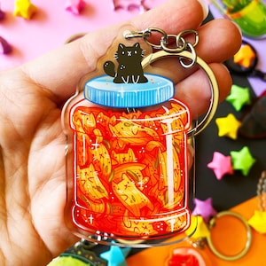 Kimchi Cats Keychain - Acrylic Keychain - Jar of Kimchi - Cute Cats - Food Animals - Weird Art - Korean Food - Transparent Keychain