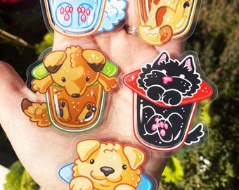 Pup Cup Stickers - Husky - Golden Retriever - Scottish Terrier - Borzoi - Mutt -  Transparent Stickers - Vinyl