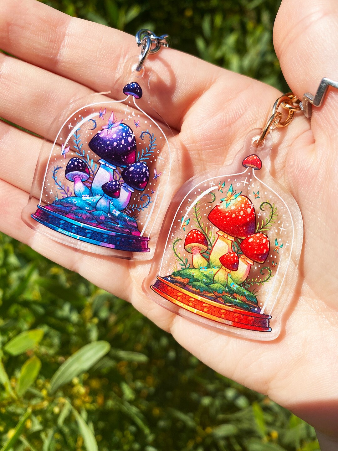 Mushroom Terrarium Keychain Acrylic Keychain Waterproof Amanita