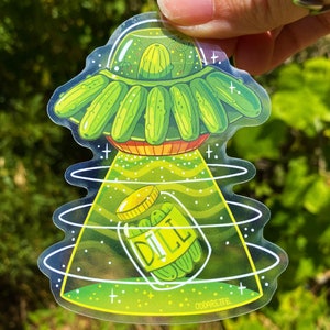 Pickle UFO Sticker - Transparent Sticker - Vinyl - Die Cut - Waterproof - Aliens - Dill Pickles