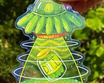 Pickle UFO Sticker - Transparent Sticker - Vinyl - Die Cut - Waterproof - Aliens - Dill Pickles
