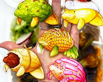 Manatee Stickers: Series 11 - Mexican Foods - Waterproof Transparent Sticker - Tamale - Elote - Concha - Guacamole - Tres Leches