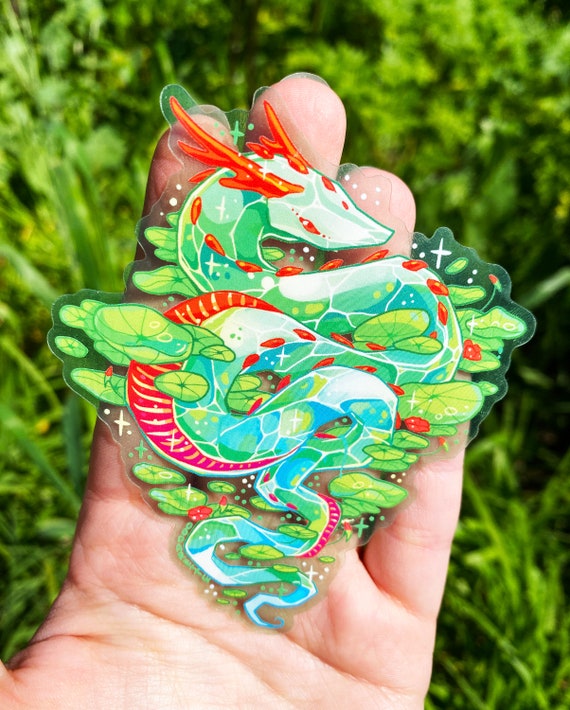 Water Dragon Sticker - Transparent Stickers - Vinyl - Waterproof - Serpent - Crystal Dragon