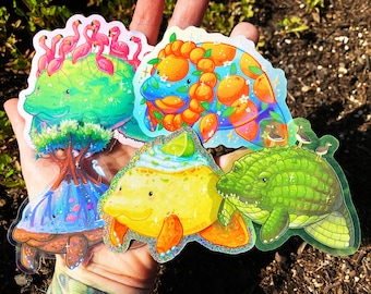 Naklejki z manatem florydzkim: limonka, pomarańcz, aligator – wodoodporne