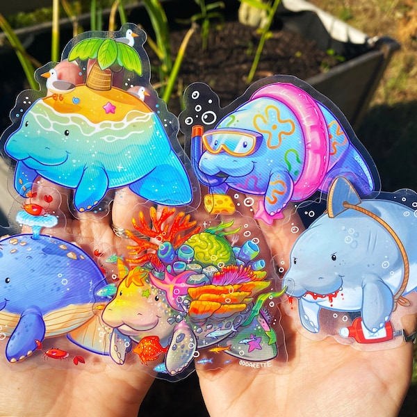Manatee Sticker Bundle: Ocean Friends Series 3 - Waterproof Transparent Stickers
