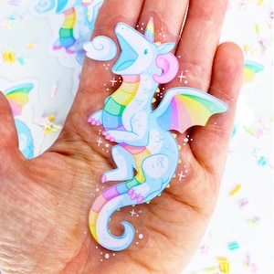 Rainbow Dragon Vinyl Sticker: Transparent Waterproof Kawaii Art