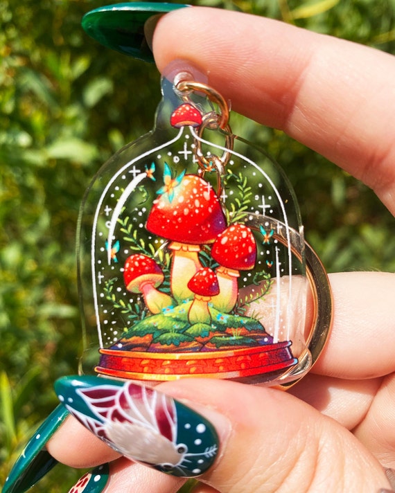 Mushroom Terrarium Keychain Acrylic Keychain Waterproof Amanita  Muscaria Toadstool Cottagecore