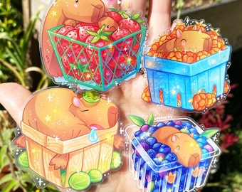 Capyberries Stickers - Capybaras - Strawberry - Blueberry - Gooseberry - Cloudberry - Transparent Stickers - Cute Animals