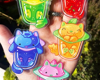 Jello Cat Stickers: Fruit Flavored Transparent Vinyl