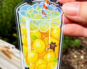 Lemonade Sticker - Transparent Sticker - Vinyl - Die Cut - Waterproof - Glass of Lemonade - Lemons - Little Demons - Weird but Cute