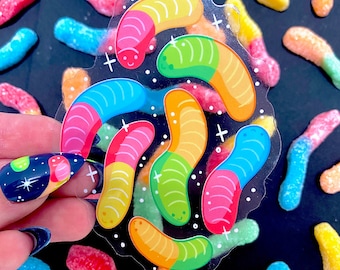 Gummy Worm Sticker - Transparent Sticker - Vinyl Sticker - Waterproof - Candy - Sweets - Neon - Sugar
