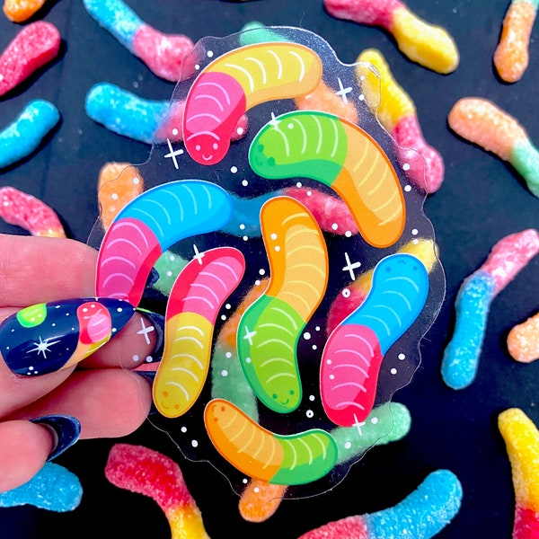 Gummy Worm Sticker - Transparent Sticker - Vinyl Sticker - Waterproof - Candy - Sweets - Neon - Sugar